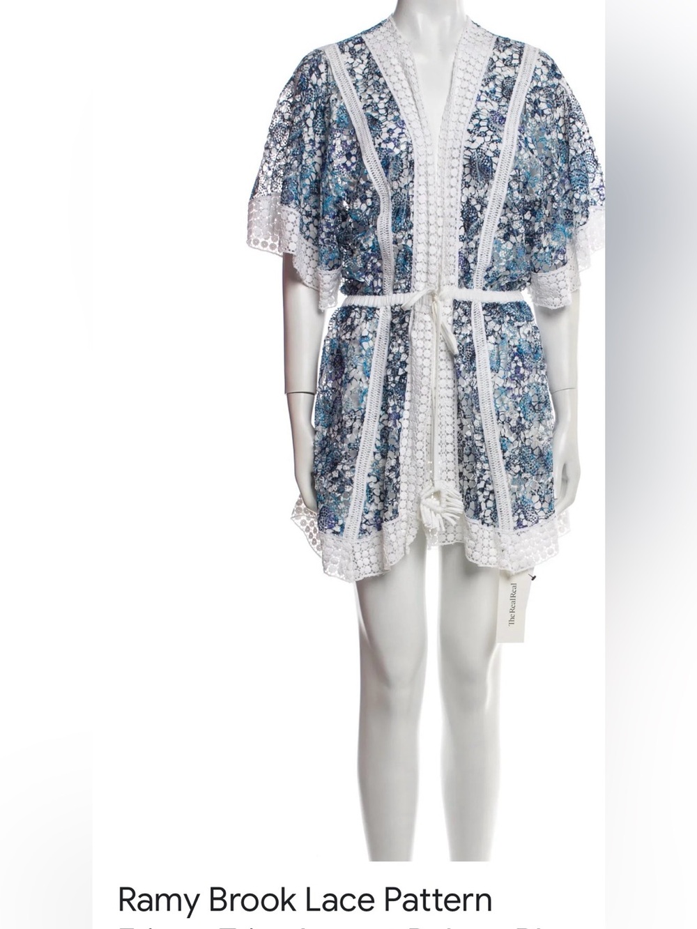 Ramy Brook Blue & White Lace-Trim Floral Kimono